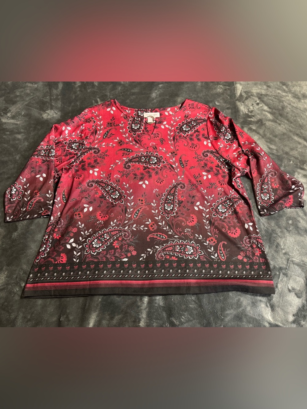 Allison Daley Red Paisley Print Top 3/4 Sleeve Womens Plus Size 2X